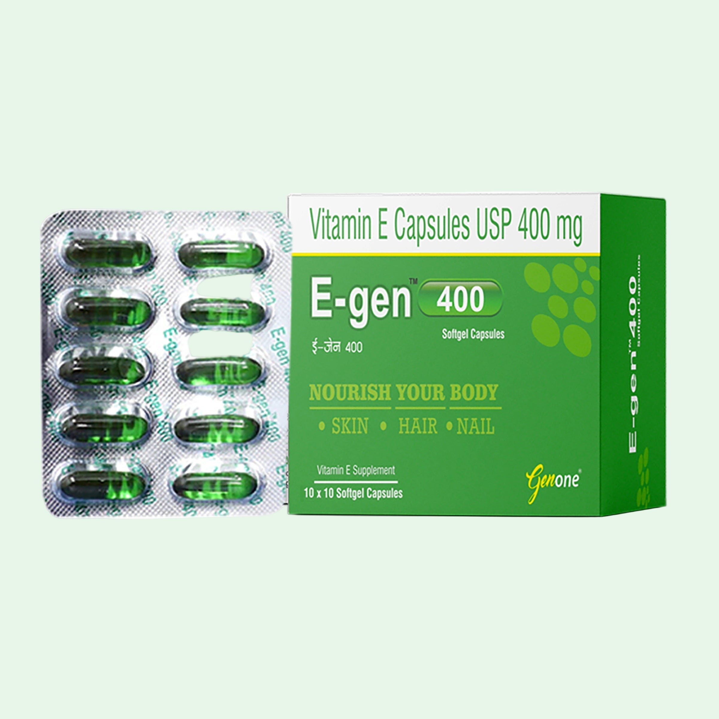 Genone E-gen 400 Best Nutrition Vitamin E Oil Capsules for Glowing Skin and Nourished Hairs