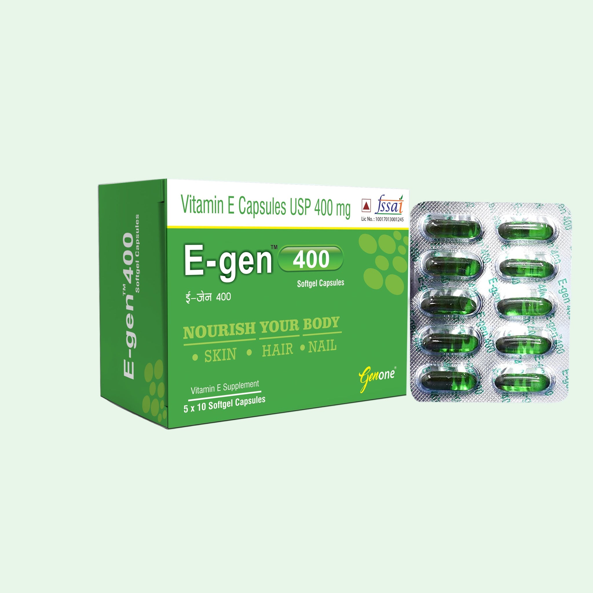 Genone E-gen 400 Best Nutrition Vitamin E Oil Capsules for Glowing Skin and Nourished Hairs